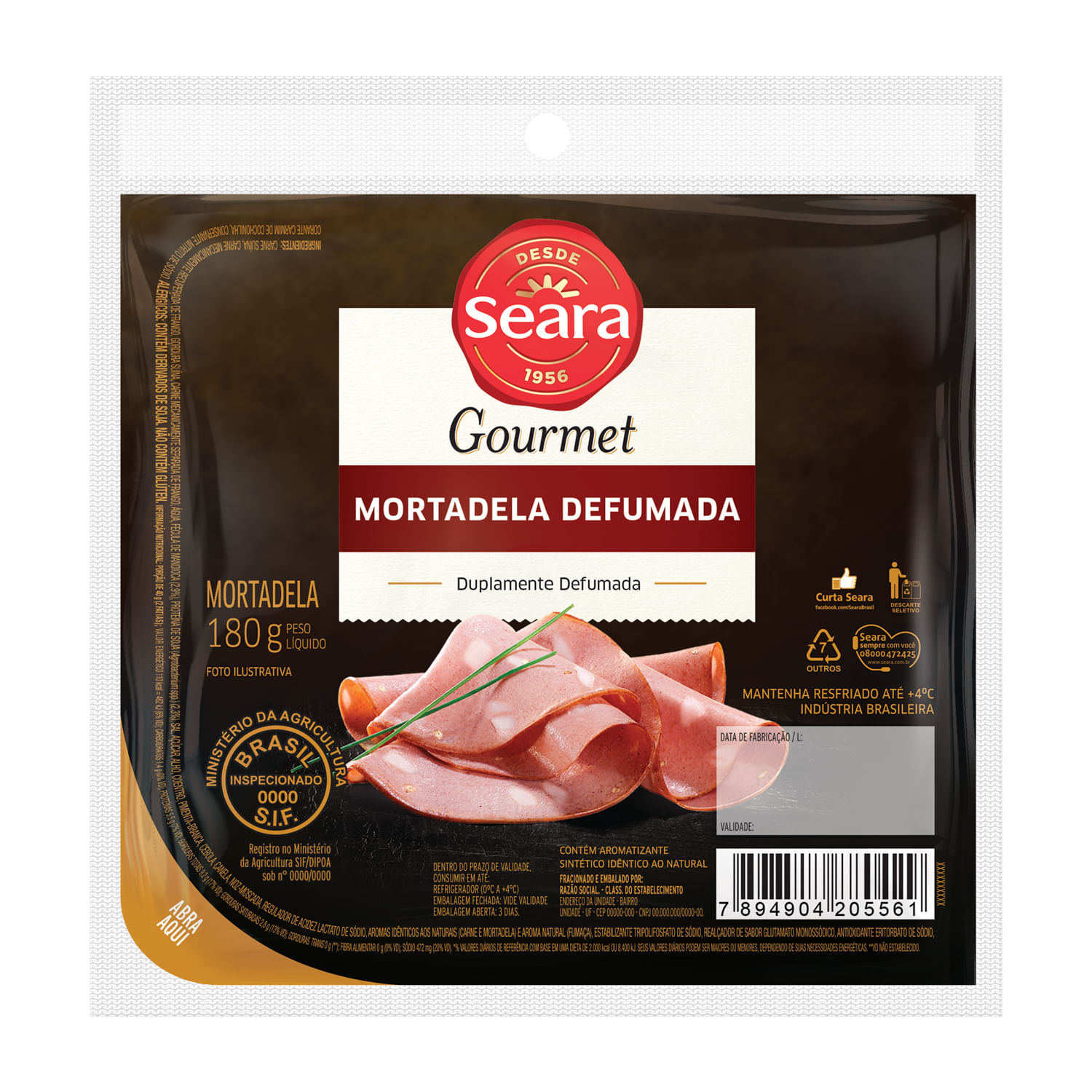 Mortadela Seara Gourmet Defumada Fatiada Unidade 180g