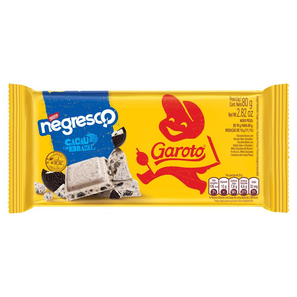 Chocolate Branco Garoto Biscoito Tablete 80g - Super Muffato Delivery
