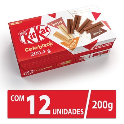 Wafer White, Dark, Cappuccino e Milk Kitkat Celebreak Caixa 200,4g 12 Unidades Menor preço em Wafer White, Dark, Cappuccino e Milk Kitkat Celebreak Caixa 200,4g 12 Unidades