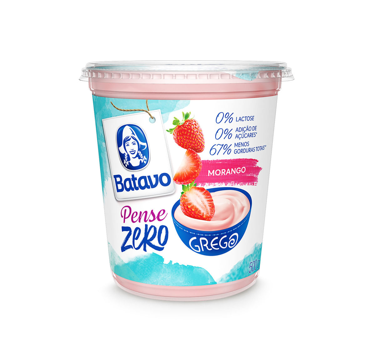 Iogurte Batavo Grego Pense Zero Morango 500g