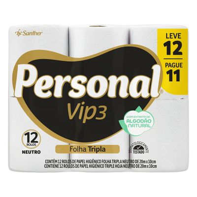 Papel Higiênico Personal Vip3 Folha Tripla Neutro 20m 12 Rolos Menor preço em Papel Higiênico Personal Vip3 Folha Tripla Neutro 20m 12 Rolos