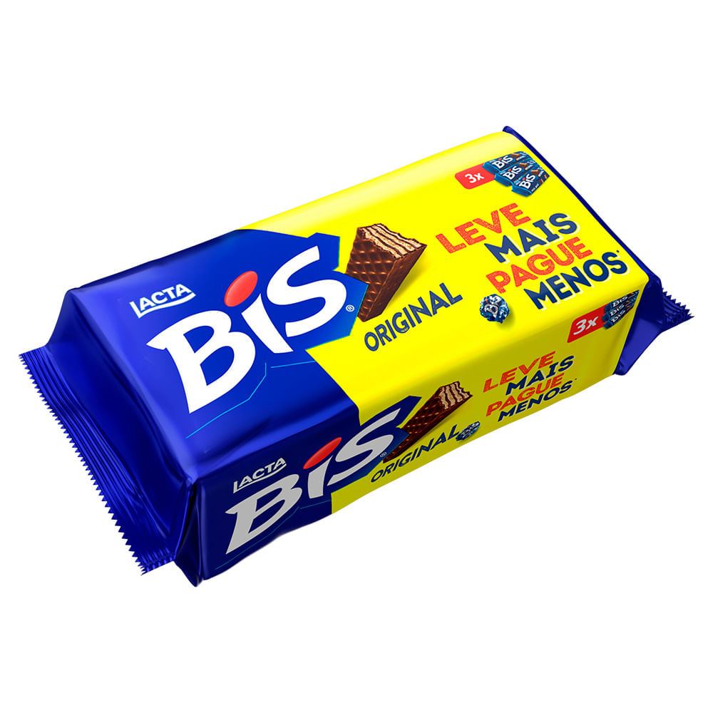 Pack Wafer Recheio e Cobertura Chocolate Lacta Bis Pacote 302,4g 3 Unidades Leve Mais Pague Menos