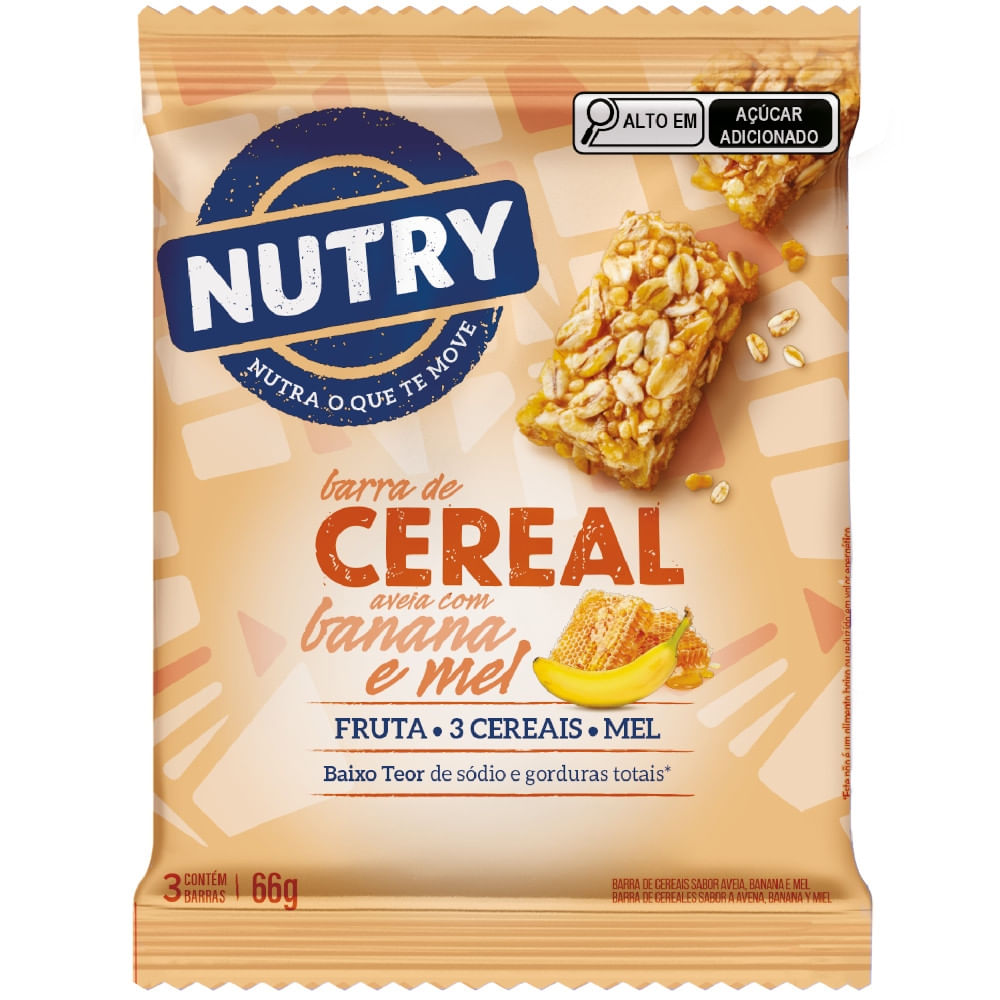 Barra de Cereais Nutry Aveia Com Banana e Mel 22g - Multipack Com 3 Unidades - Com 3 Cereais, Fruta e Mel