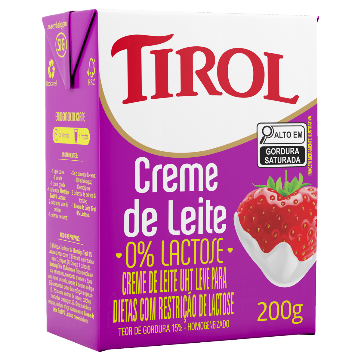 Creme de Leite Tirol sem Lactose 200ml
