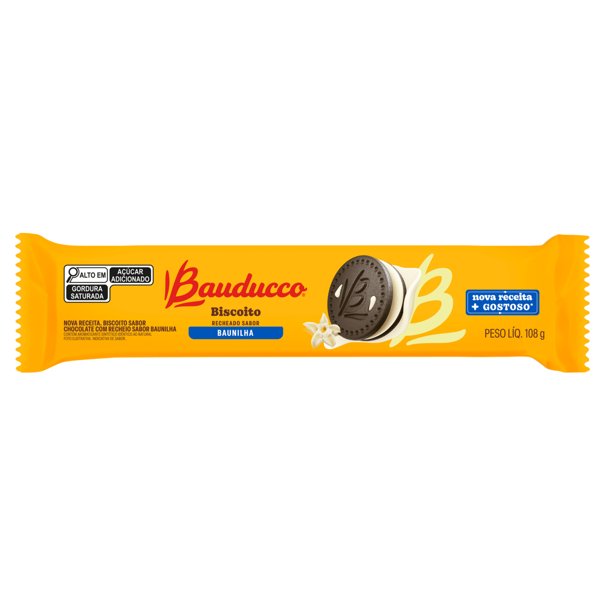Biscoito Chocolate Recheio Baunilha Bauducco Pacote 108g