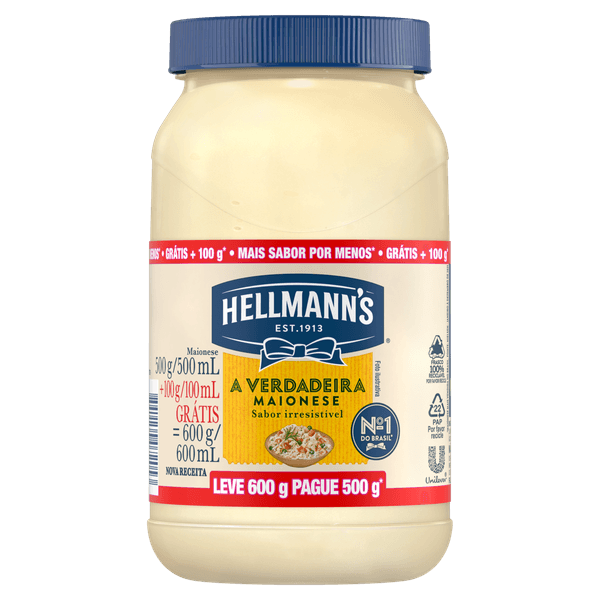 Maionese Hellmann's Leve 600g Pague 500g