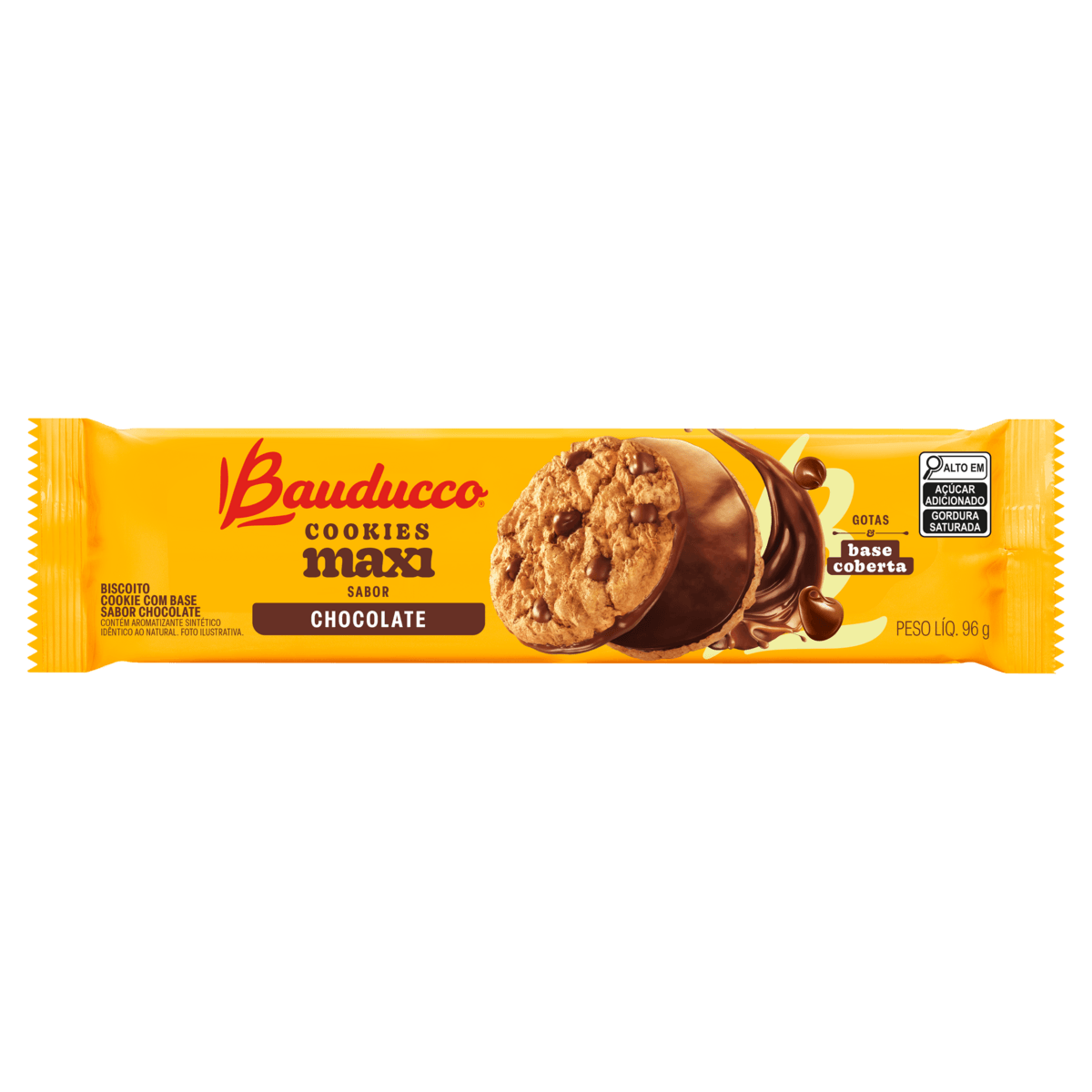 Biscoito Cookie com Gotas de Chocolate Cobertura Chocolate Bauducco Maxi Pacote 96g