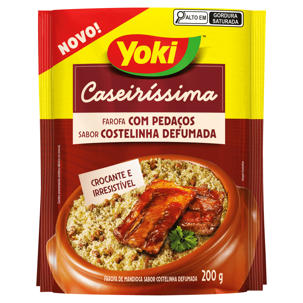 Farofa de Mandioca com Pedaços Crocante Costelinha Defumada Yoki Caseiríssima Pacote 200g