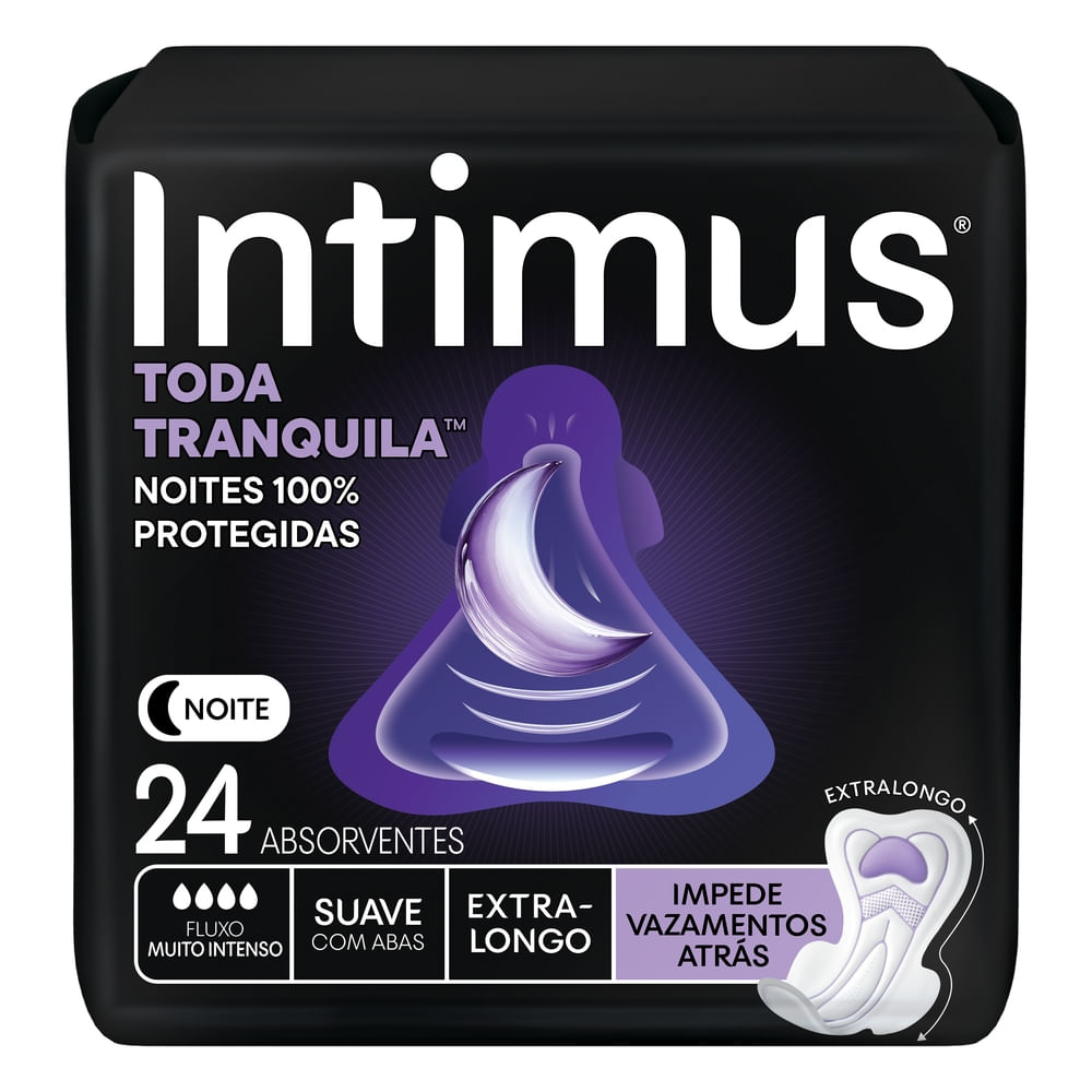 Absorvente com Abas Noite Suave Intimus Toda Tranquila Extra Longo Pacote 24 Unidades
