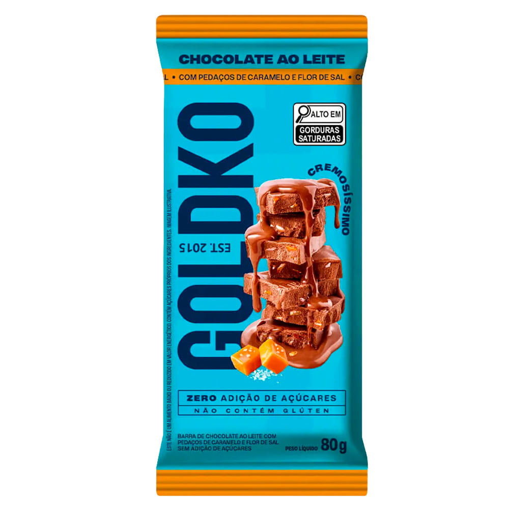 Barra de Chocolate ao Leite com Pedaços de Caramelo e Flor de Sal Goldko 80g