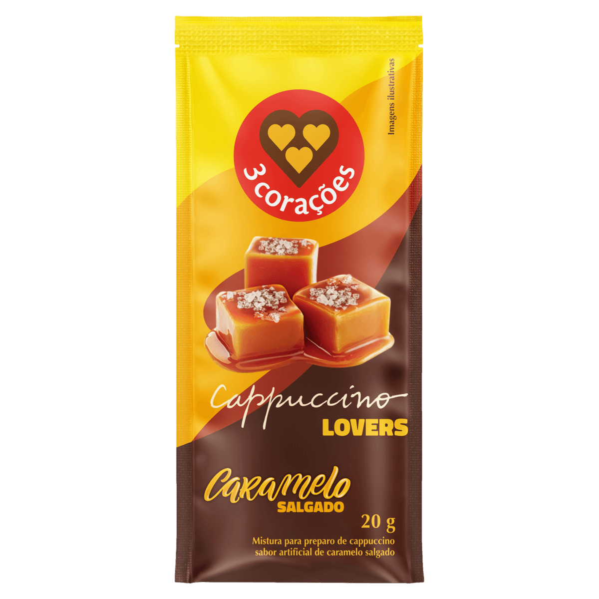 Cappuccino Solúvel Caramelo Salgado 3 Corações Lovers Envelope 20g