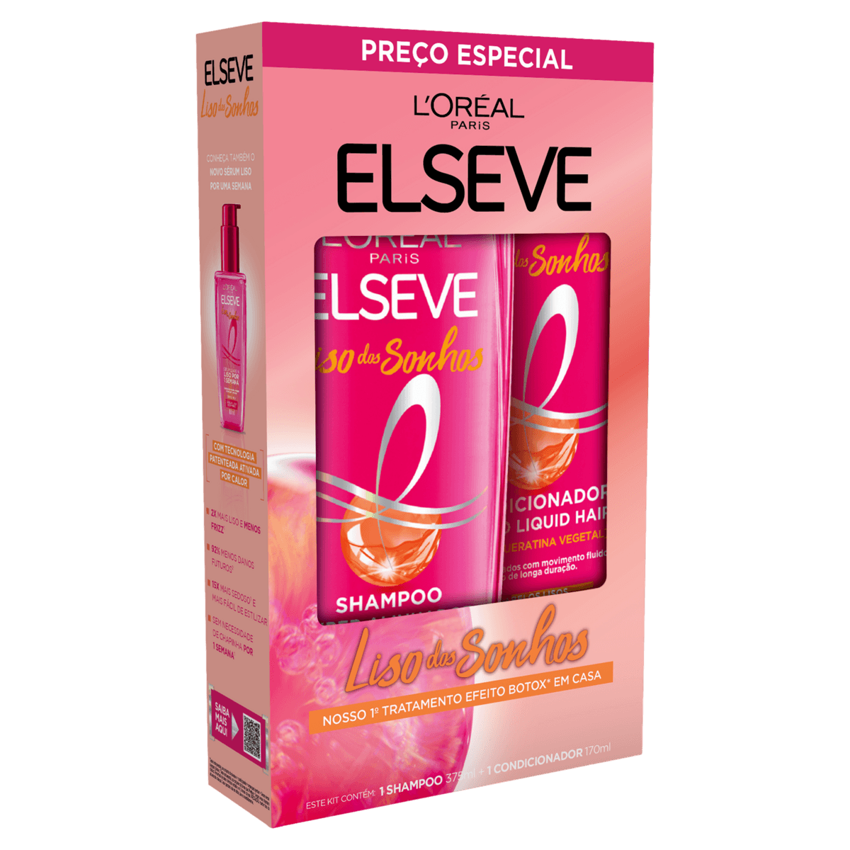 Kit Elseve Liso dos Sonhos Shampoo 375ml + Condicionador 170ml