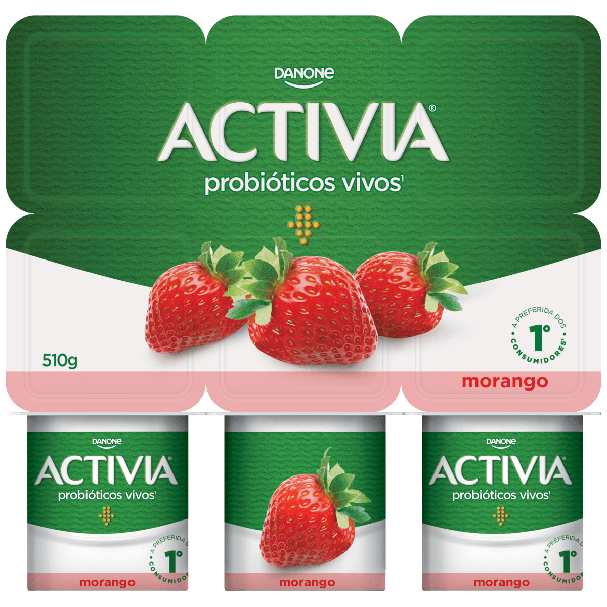 Leite Fermentado Activia Integral Morango 510g